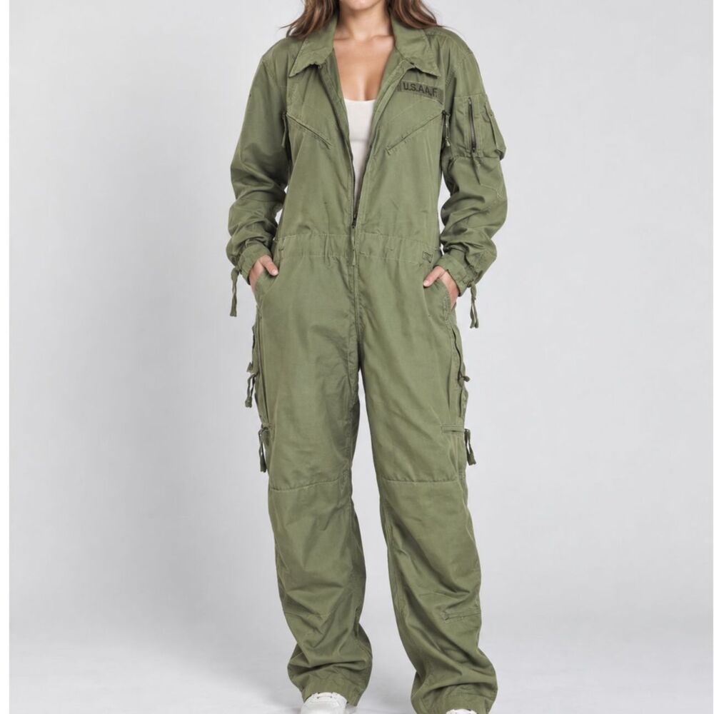 Vintage Olive Green Flight Suit Large Military Utility Jumpsuit